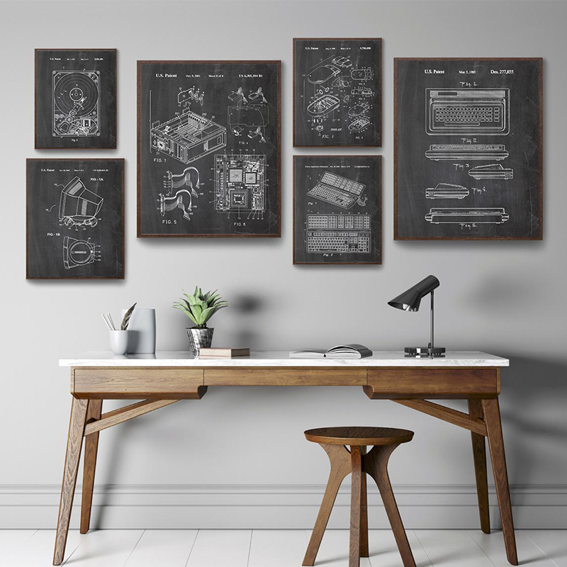 Tech Office Wall Art - 6 Buah Set Seni Dinding Paten