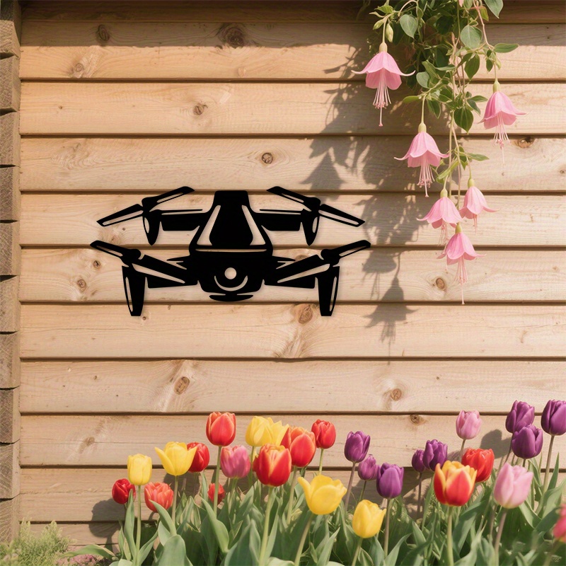Tech Office Wall Art - Seni Dinding Logam Siluet Drone Modern