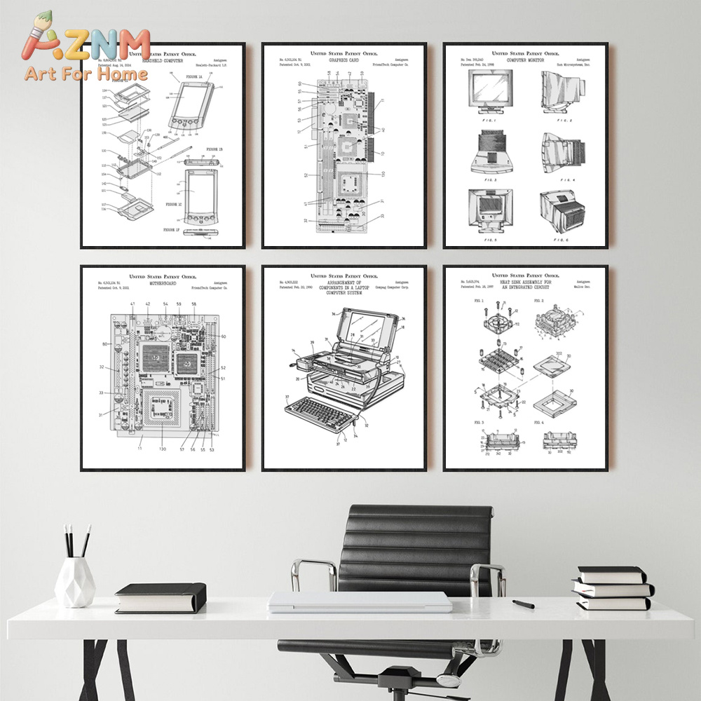 Tech Office Wall Art - AZNM Lukisan Kanvas Paten Motherboard Komputer