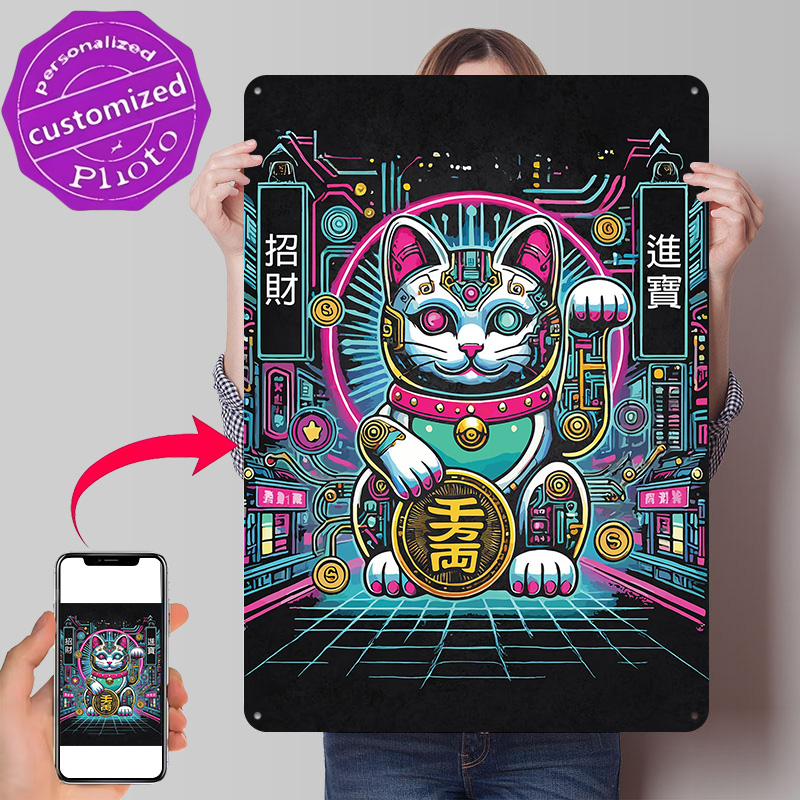 Tech Office Wall Art - Cyberpunk Maneki Neko - Poster Tekstur