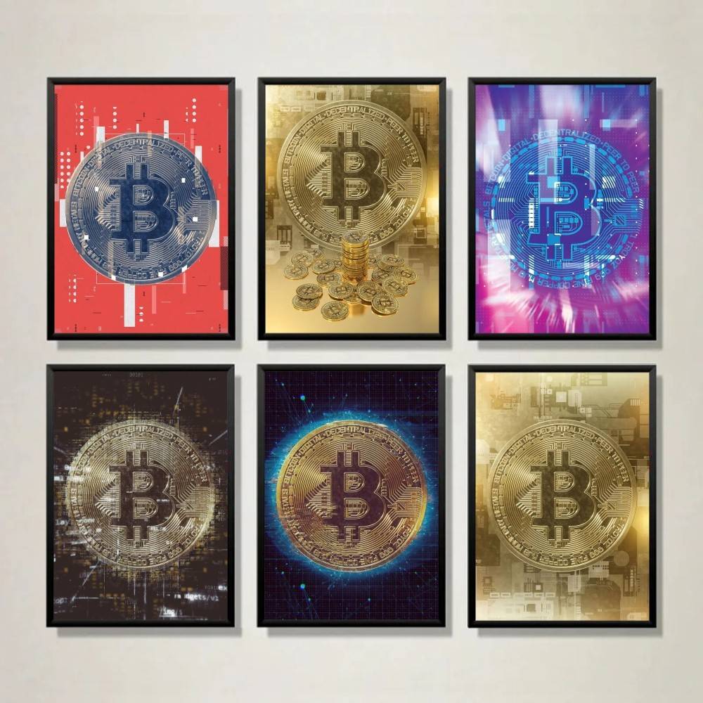Tech Office Wall Art - Poster Koin Emas Sirkuit Teknologi Cyber