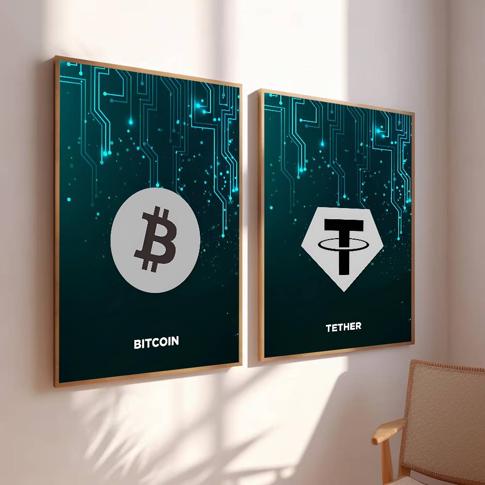 Poster Simbol Kripto Sirkuit T - Tech Office Wall Art ulasan dan harga