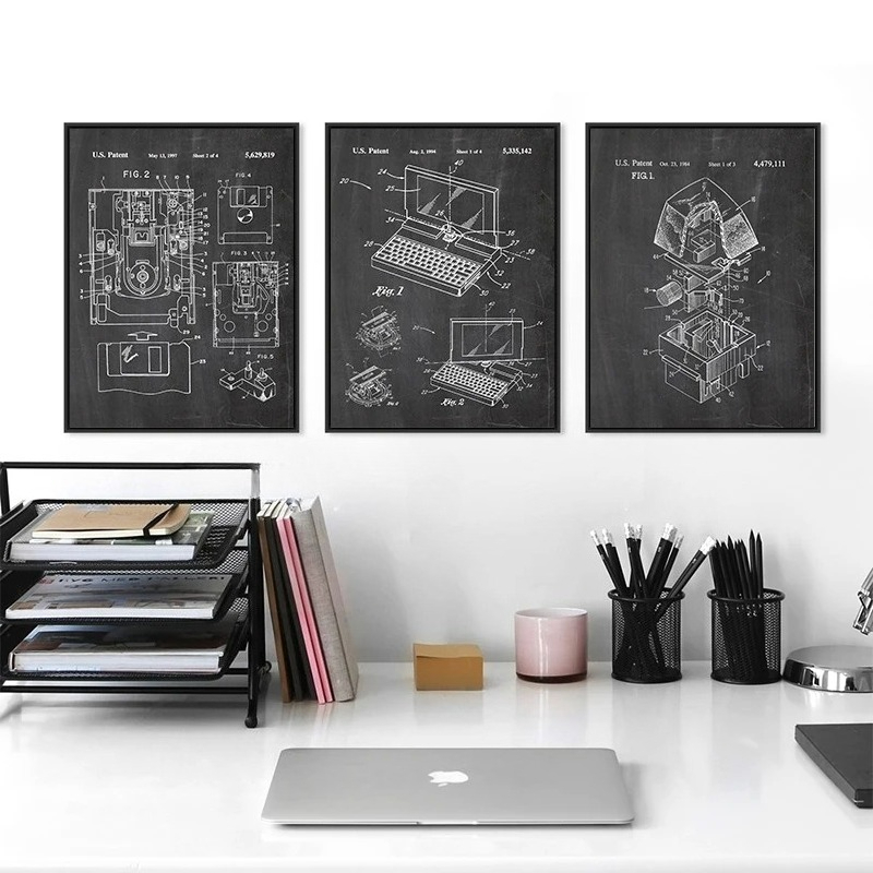 6 Buah Set Seni Dinding Paten  - Tech Office Wall Art ulasan dan harga
