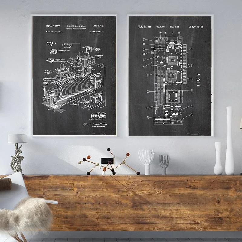 6 Buah Set Seni Dinding Paten  - Tech Office Wall Art ulasan dan harga