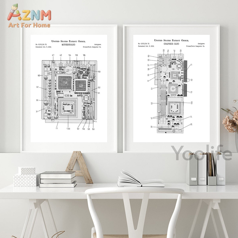 AZNM Lukisan Kanvas Paten Moth - Tech Office Wall Art ulasan dan harga