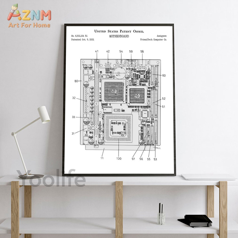 AZNM Lukisan Kanvas Paten Moth - Tech Office Wall Art ulasan dan harga